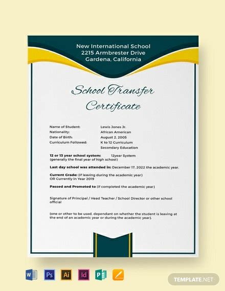 school transfer certificate template word  psd indesign