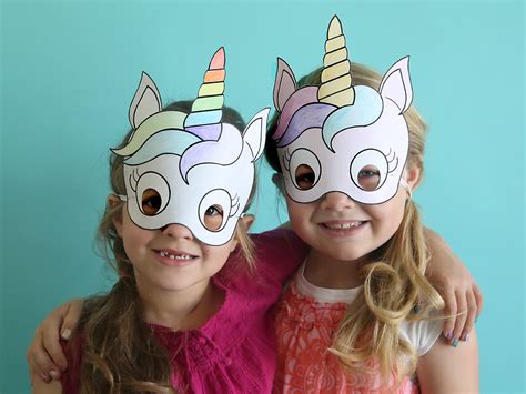 unicorn masks  print  color  printable   printable
