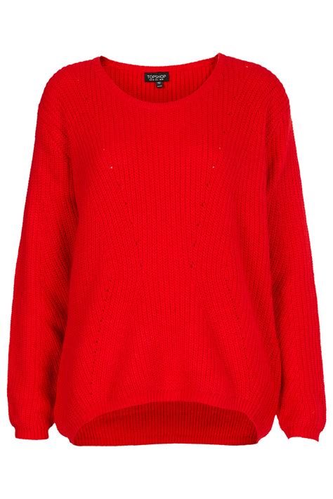 lyst topshop knitted clean rib jumper  red
