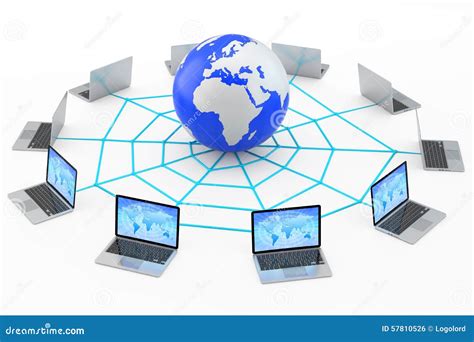 laptops connected   internet world wide web stock illustration