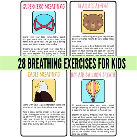 mindful breathing exercises  kids printable cards