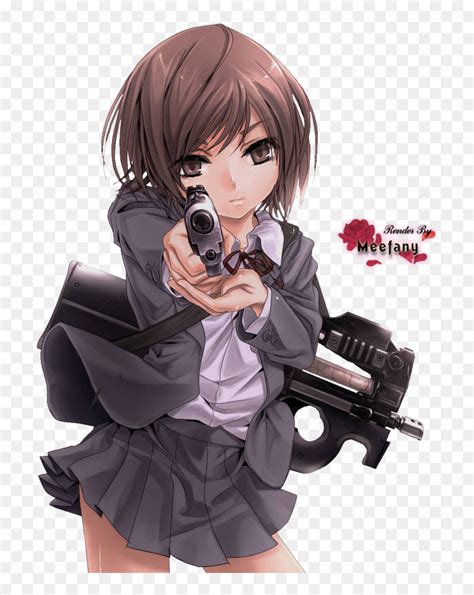 sad anime girl gun png  anime girl holding gun transparent png vhv