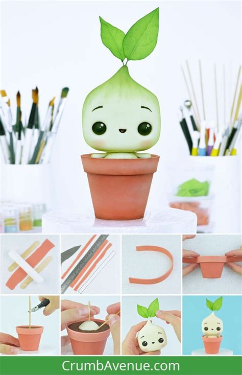 cute baby plant cake topper figure figurine sprout flower pot cake