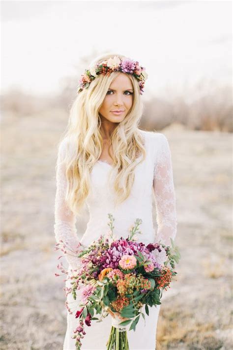 gorgeous floral crown hairstyle ideas  romantic brides