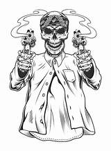 Gangster Skeleton Revolvers Vector sketch template