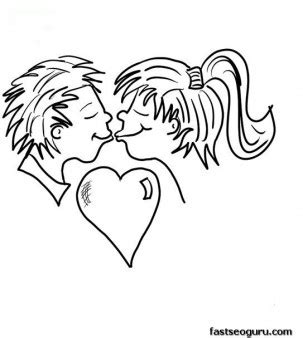 printable valentine girls  boy couple kisses coloring page