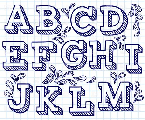 hand drawn font shaded letters  decorations