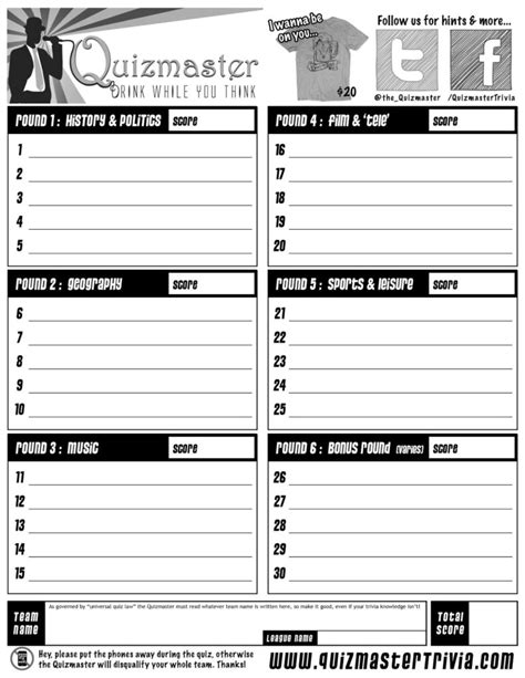 printable trivia answer sheet quiz answer sheet  rounds
