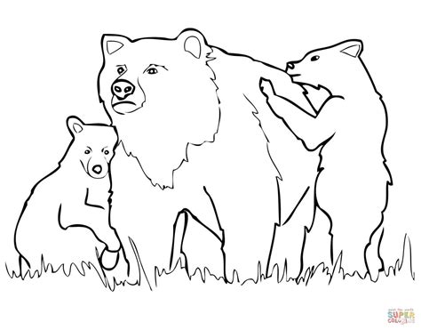 grizzly bear mother  cubs coloring page  printable coloring pages