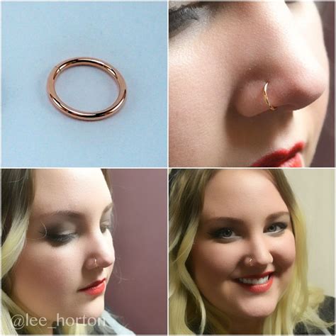 healed nose piercing adorned with a 14k solid rose gold seamless ring