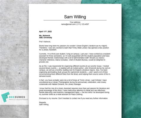 cover letter  library assistant   tips freesumes