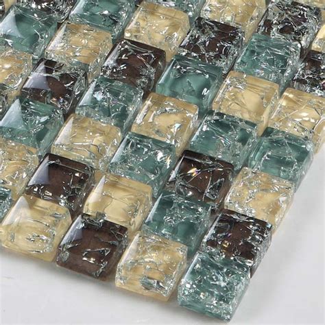 Yellow Brown Crackle Glass Mosaic Tiffany Blue Crystal Backsplash