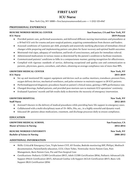 icu nurse resume examples   resume worded