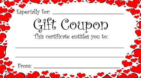 printable hearts gift coupons  gift certificate template