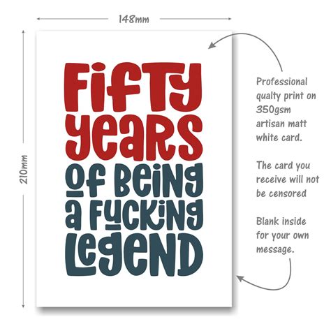 Funny Rude 50th Birthday Card 50 Years Of Being A Legend Etsy