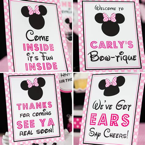 pink minnie mouse party signs printable studio