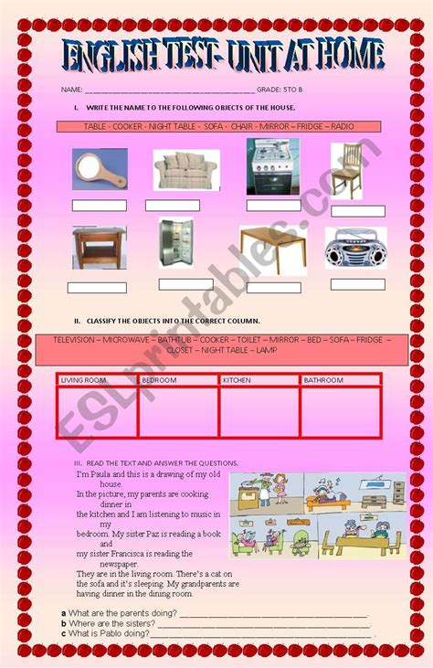 english worksheets  home worksheet