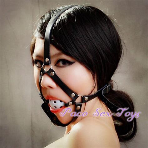 ball gag leather head harness open mouth drool ball gag