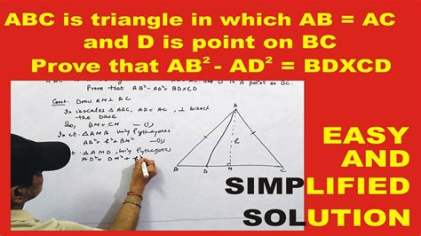 abc is triangle in which ab ac and d is point on bc prove that ab 2