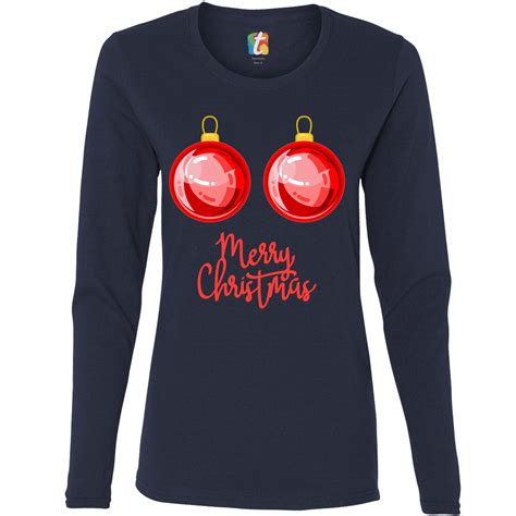 Merry Christmas Boobs Women S Long Sleeve T Shirt Naughty Or Nice Funny
