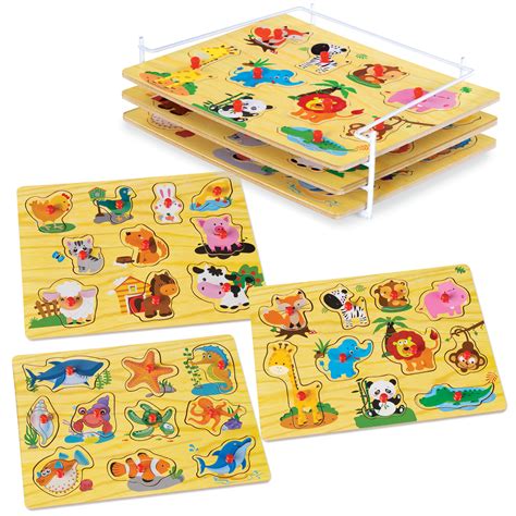 wooden puzzles  toddlers  etna products colorful peg puzzles
