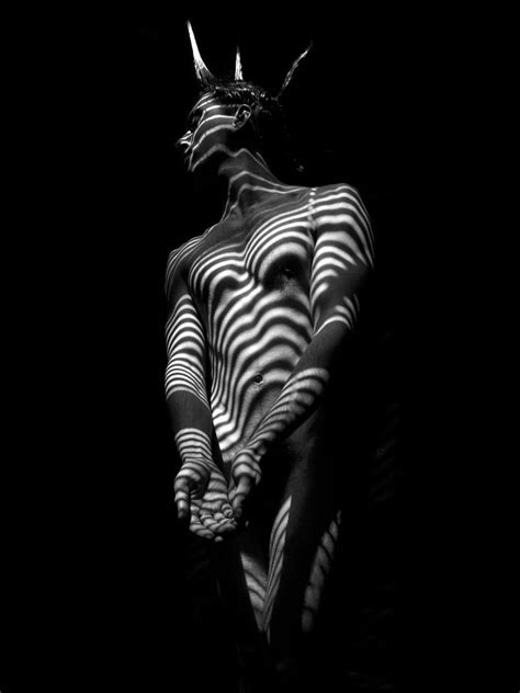 5812 Zebra Striped Male Body In Black And White Photograph