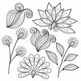 Disegnati Elementi Raccolta Progettazione Floreale Gezeichnete Monochrome Contour Leaves sketch template