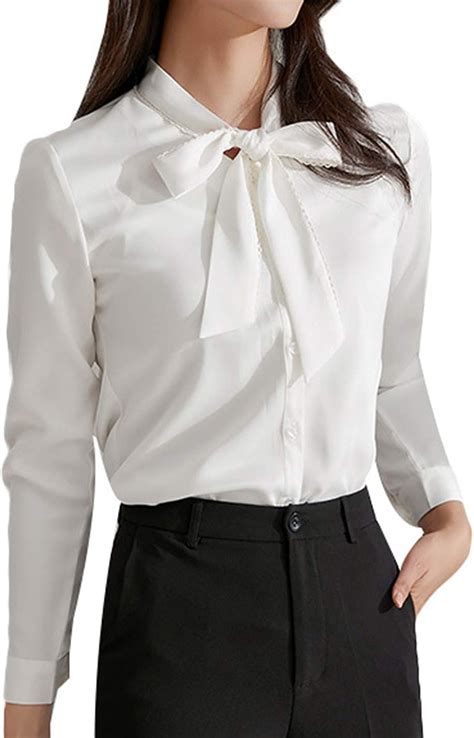 Gihuo Women S Casual Bow Tie Neck Long Sleeve Chiffon Button Down Shirt