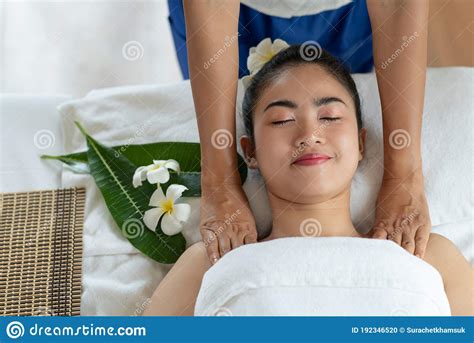 young asian woman  massage   spa salon enjoying