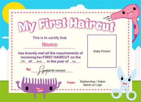 haircut certificate baby haircut certificate  etsy