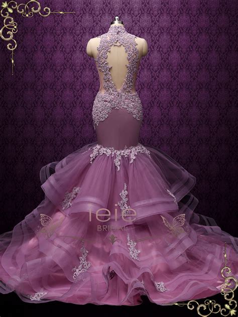 purple sexy mermaid wedding dress with ruffle skirt gloria