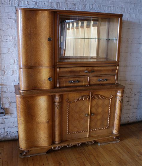 piece hutch  curved drawers  carved details salvage