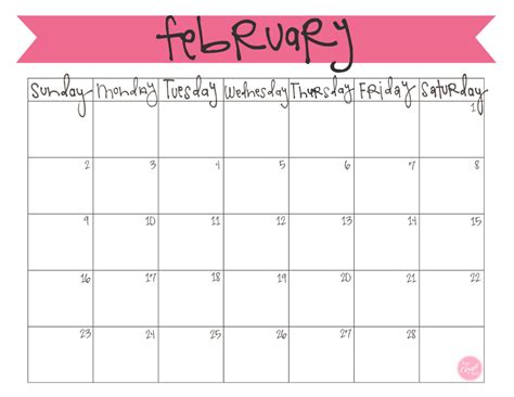printable calendar february  printable february  calendar