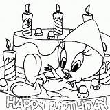 Coloring Birthday Pages Tweety Happy Bird Christmas Disney Merry Drawing Kids Drawings Print Cliparts Colouring Cartoon Color Printable Cartoons Party sketch template