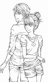 Couple Coloring Pages Anime Lineart Cute Couples Drawing Adult Hugging Drawings Manga Girl Deviantart Boy Sheets Printable Guy Random Chibi sketch template