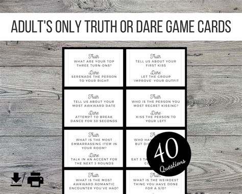 Adults Only Truth Or Dare Printable Party Game 40 Cards Etsy