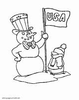 Coloring Pages Patriotic Snowman Winter Seasons Printable sketch template