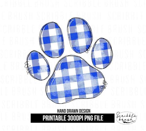 royal blue plaid dog paw sublimation design png hand drawn dog paw