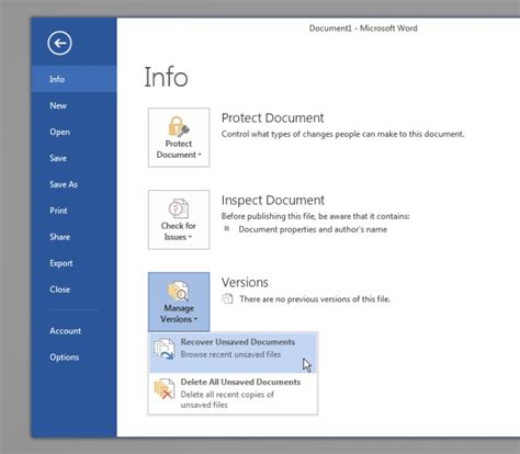 recover unsaved ms word documents  version control