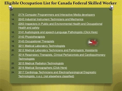 eligible occupation list  canada