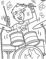 Coloring Pages Band Boy Rock Roll Drum Set Drummer Color Kids Play Drumset Drawing Hiking Showtime Drums Playing Star Printable sketch template
