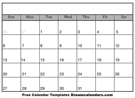 blank  month calendar template