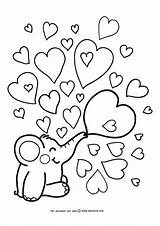 Coloring Pages Heart Elephant Valentines Valentine Choose Board Simple Animal sketch template