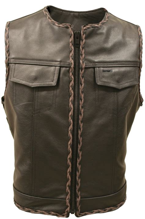 outlaw  leather braided biker vest side lace