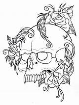 Skull Outline Tattoo Roses Clipart sketch template