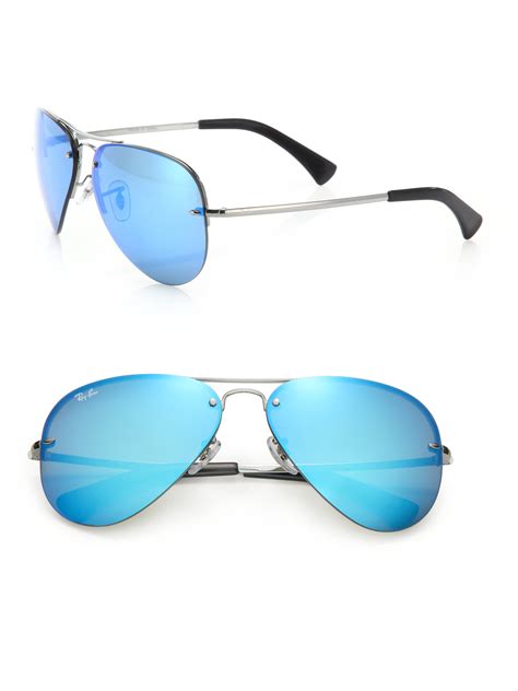 ray ban pilot metal aviator mirrored sunglasses  blue  men lyst
