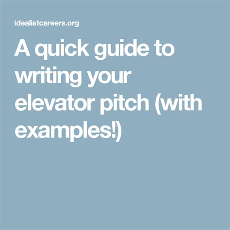 quick guide  writing  elevator pitch  examples resume