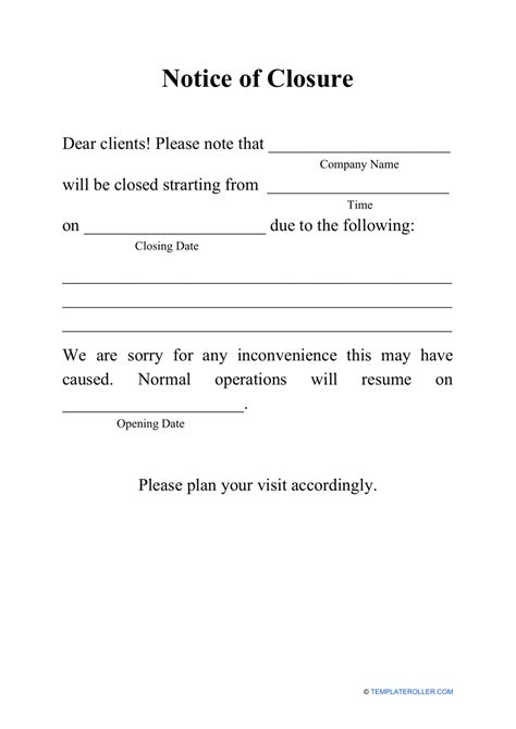 business closed sign template