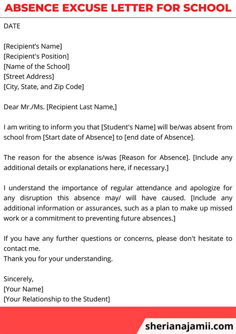 absence excuse letter  school  guide  samples sheria na jamii