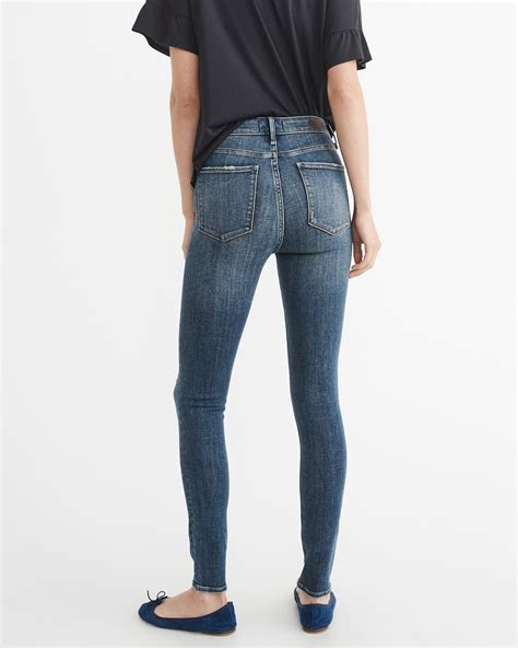 lyst abercrombie and fitch high rise super skinny jeans in blue